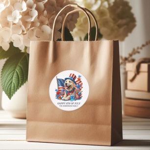 Dog Patriotic Top Hat Red White Blue Stars Streife Runder Aufkleber