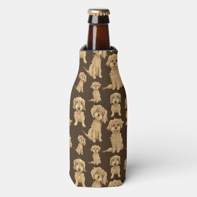 Dog Pattern Brown labradoodle goldendoodle Flaschenkühler (Flaschenvorderseite)