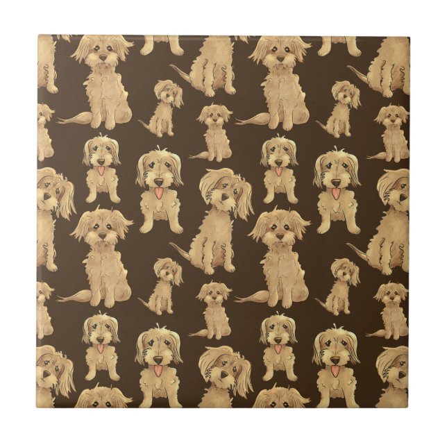 Dog Pattern Brown labradoodle goldendoodle Fliese (Vorderseite)