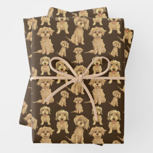 Dog Pattern Brown labradoodle goldendoodle Geschenkpapier Set