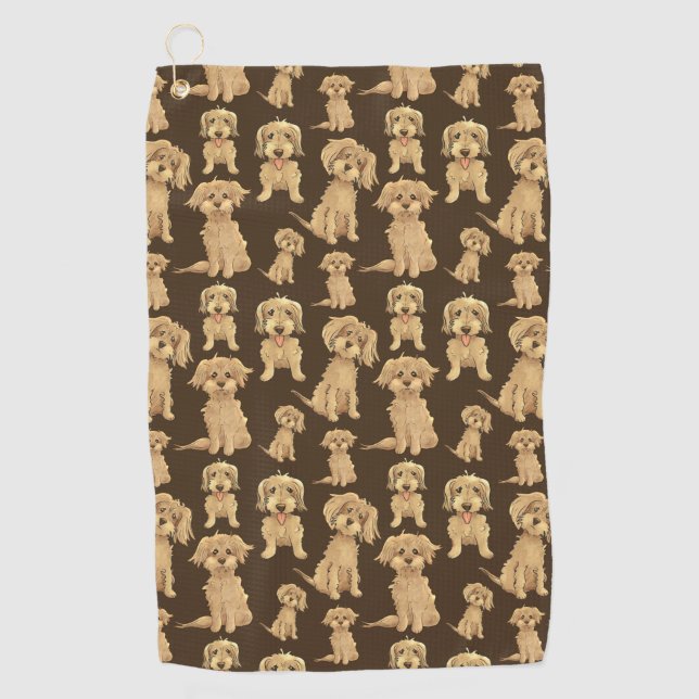 Dog Pattern Brown labradoodle goldendoodle Golfhandtuch (Vorderseite)