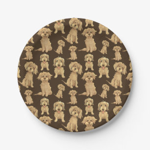 Dog Pattern Brown labradoodle goldendoodle Pappteller