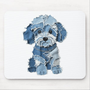 Dog Pattern Denim Patchwork Art Mousepad