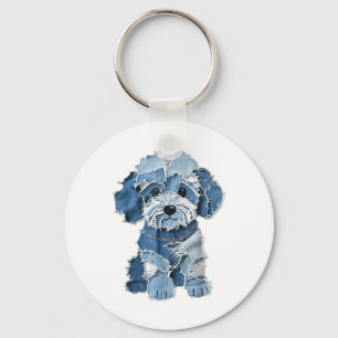 Dog Pattern Denim Patchwork Art Schlüsselanhänger