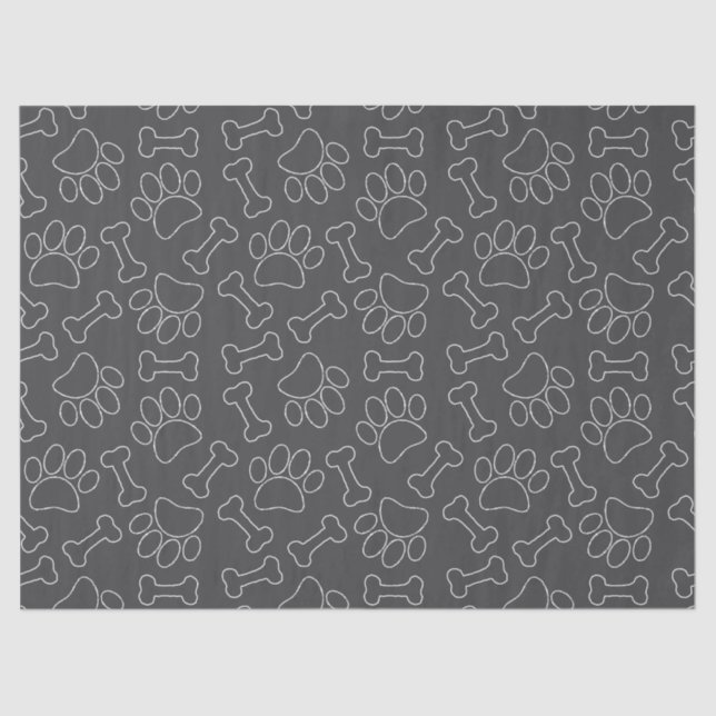 Dog Paw And Bones Drawing Pattern Custom Dark Gray Seidenpapier (Vorderseite)