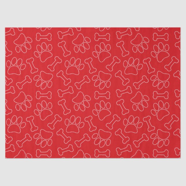 Dog Paw And Bones Drawing Pattern Custom Red Seidenpapier (Vorderseite)