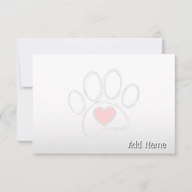 Dog Paw and Heart Blank All Occasion Custom Name  Mitteilungskarte (Vorderseite)