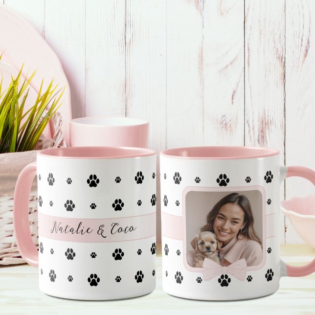 Dog Paw Blush Pink Bow Benutzerdefiniertes Foto un Tasse (Von Creator hochgeladen)