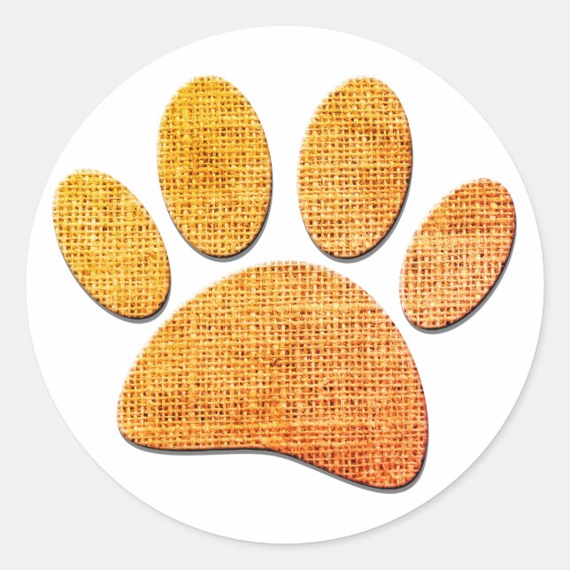 Dog Paw Burlap Age Print Runder Aufkleber (Vorderseite)