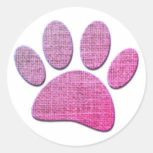 Dog Paw Burlap Print in Rosa Runder Aufkleber