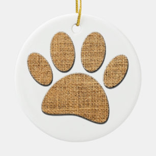 Dog Paw Burlap Print Keramik Ornament