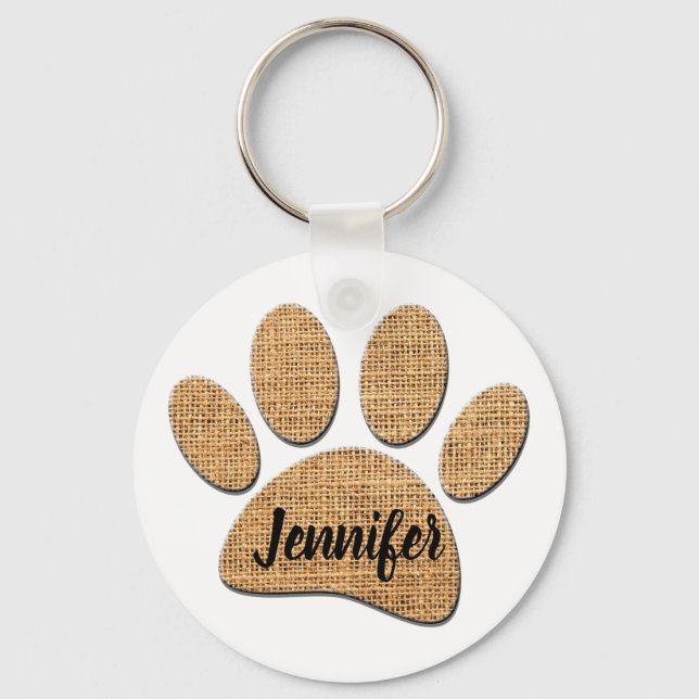Dog Paw Burlap Print Schlüsselanhänger (Vorderseite)