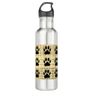 Dog Paw Cartoon Muster Quilt in Sepia Edelstahlflasche