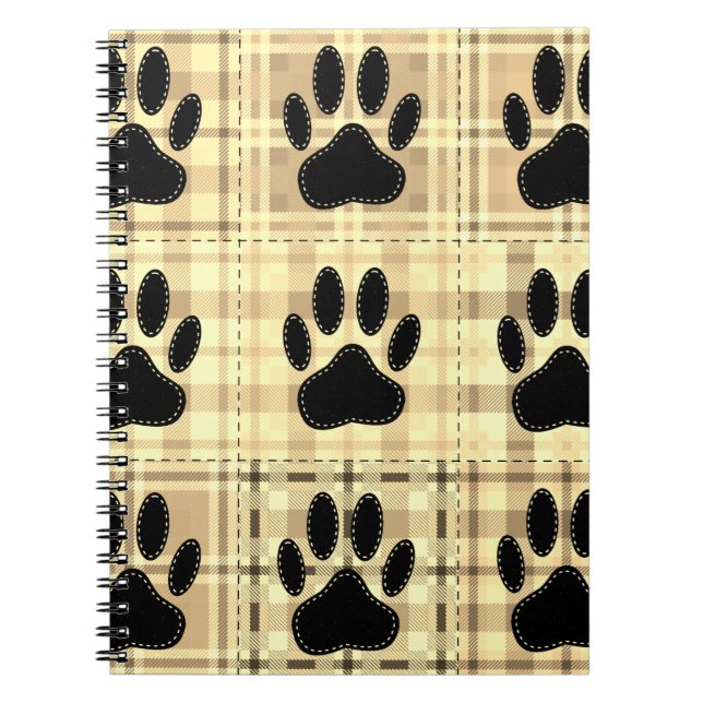 Dog Paw Cartoon Muster Quilt in Sepia Notizblock (Vorderseite)