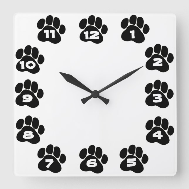 Dog Paw Clock Quadratische Wanduhr (Vorderseite)
