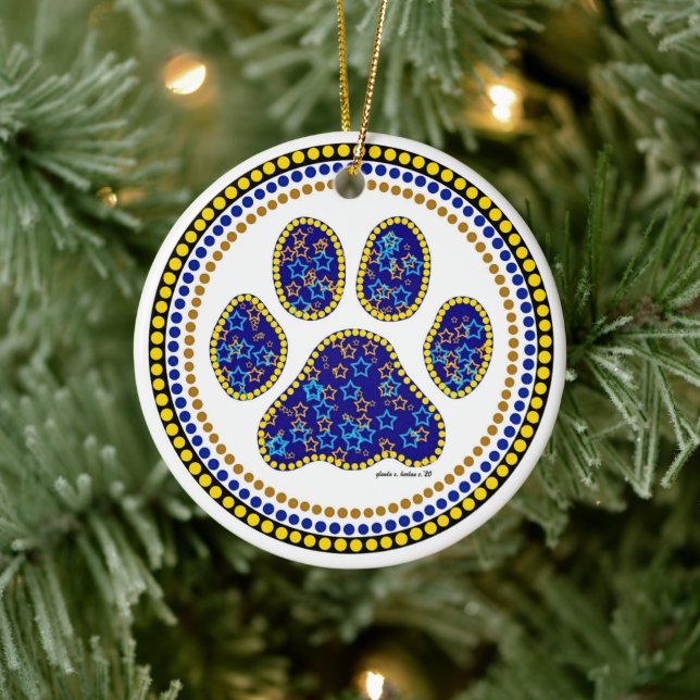 Dog Paw Design Keramik Ornament (Baum)