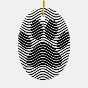 Dog Paw drucken auf schwarzen und weißen Wellen Keramik Ornament