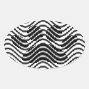 Dog Paw drucken auf schwarzen und weißen Wellen Ovaler Aufkleber