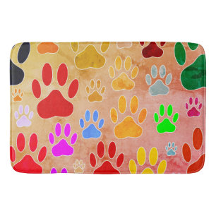Dog Paw druckt auf Vintagem Hintergrund Badematte