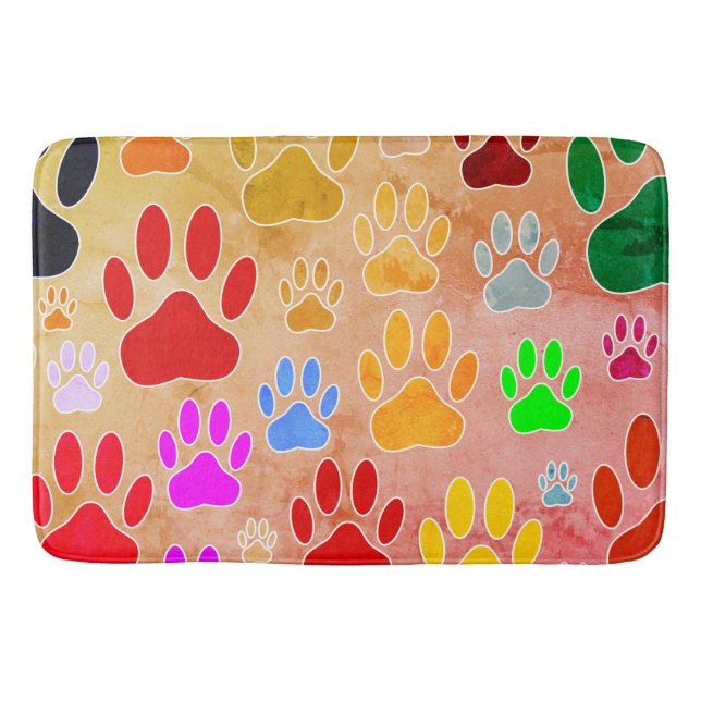 Dog Paw druckt auf Vintagem Hintergrund Badematte (Vorderseite)