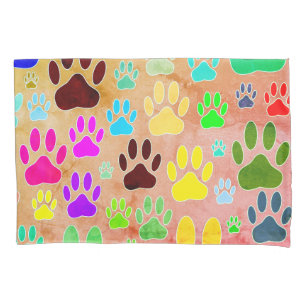 Dog Paw druckt auf Vintagem Hintergrund Kissenbezug