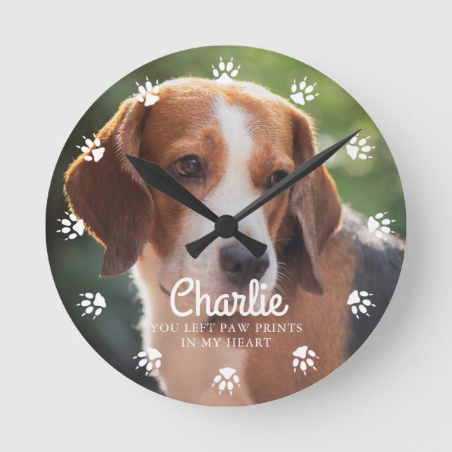 Dog Paw druckt benutzerdefiniertes Foto Runde Wanduhr (Vorderseite)