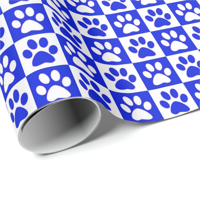 Dog Paw druckt blau und weiß Geschenkpapier (Rolleneckpunkt)