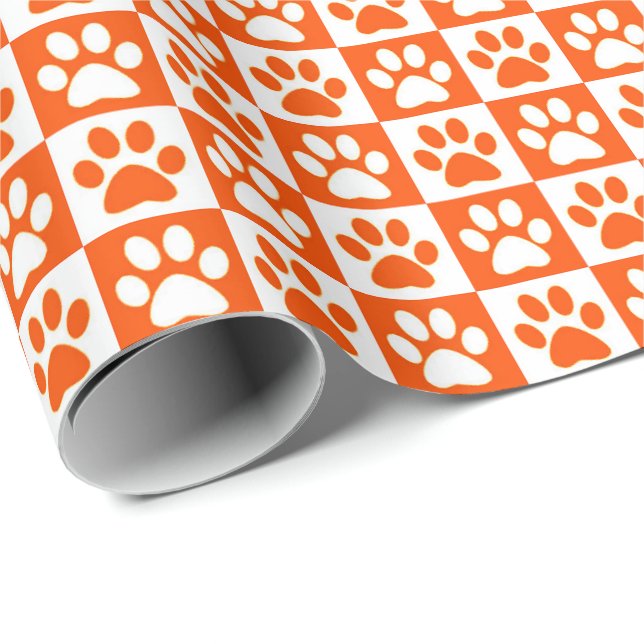 Dog Paw druckt orange und weiß Geschenkpapier (Rolleneckpunkt)
