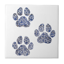 Dog Paw druckt Portugiesisch Tiles Navy Weiß