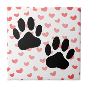 Dog Paw druckt Red Hearts Tile Fliese
