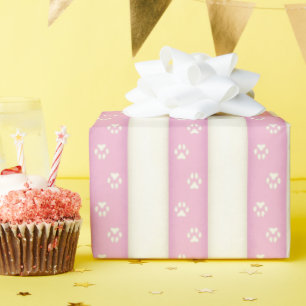 Dog Paw druckt rosa und antike, weiße Tierspuren Geschenkpapier