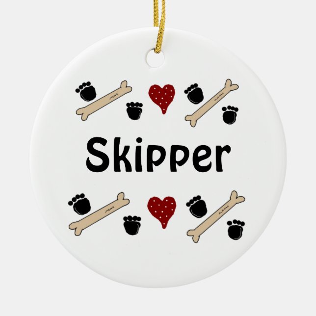 Dog Paw druckt und Knochen mit Namen Keramik Ornament (Vorne)