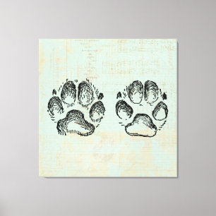 Dog Paw druckt Vintag Art Mint Green Color Leinwanddruck