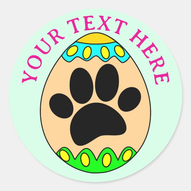 Dog Paw Easter Egg Print Custom Text Runder Aufkleber (Vorderseite)