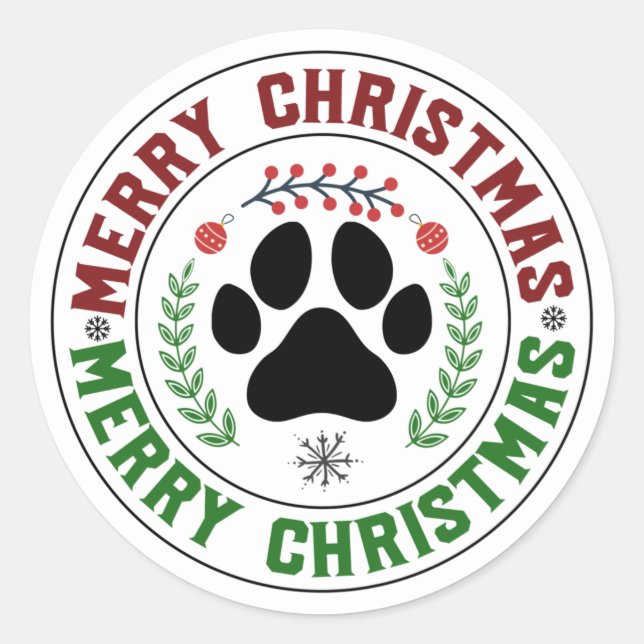 Dog Paw Frohe Weihnachtskleber Runder Aufkleber (Vorderseite)