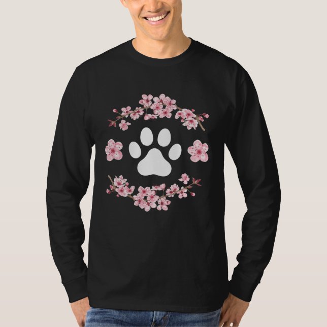 Dog Paw Fur Mama Women s Pink Flowers Sakura Dog M T-Shirt (Vorderseite)