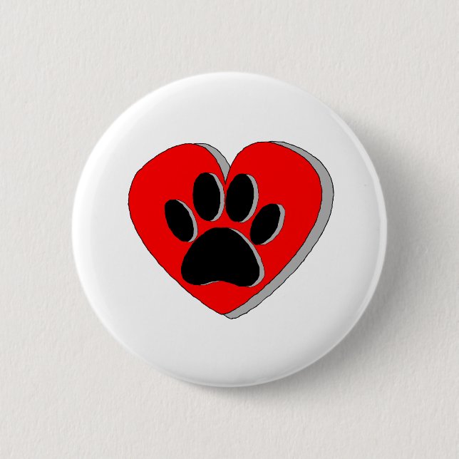 Dog Paw Heart Zeichnend Button (Vorderseite)