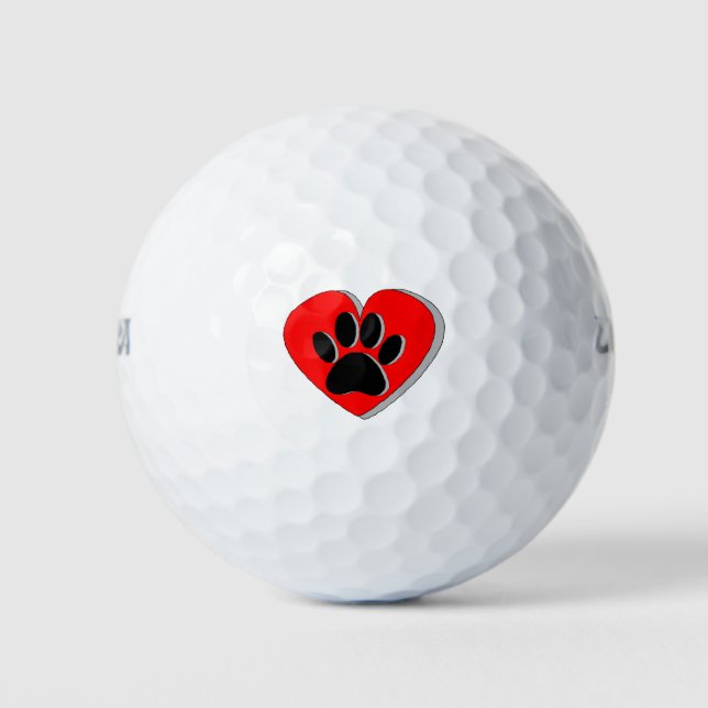Dog Paw Heart Zeichnend Golfball (Vorderseite)
