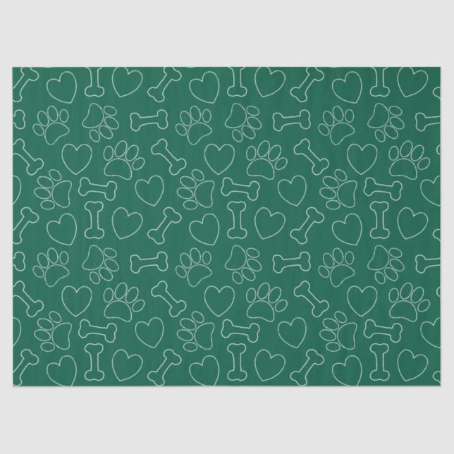 Dog Paw Hearts And Bones Pattern Custom Green Seidenpapier (Vorderseite)