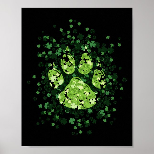 Dog Paw Irish Lucky Green Kleeblatt Klee Poster (Vorne)