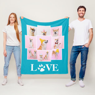 Dog Paw LIEBE Personalisiert 9 FotoCollage Fleecedecke