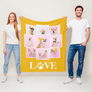 Dog Paw LIEBE Personalisiert 9 FotoCollage Fleecedecke
