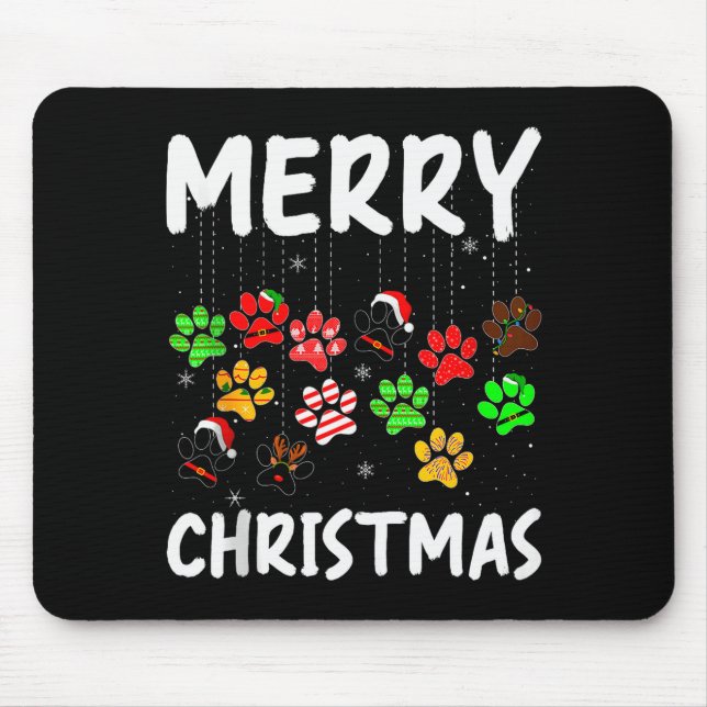 Dog Paw Merry Christmas Pajamas Puppy Dog Lover Xm Mousepad (Vorne)