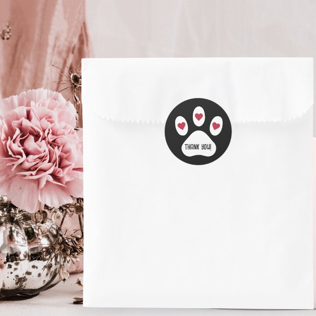 Dog Paw mit Herz, danke, Minimalistische Custom Runder Aufkleber (Von Creator hochgeladen)