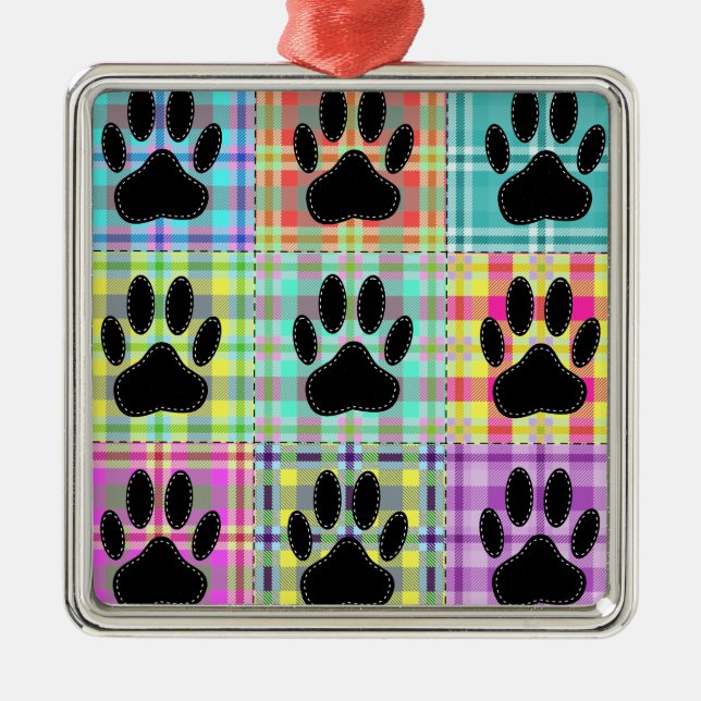 Dog Paw Muster Quilt Ornament Aus Metall (Vorne)