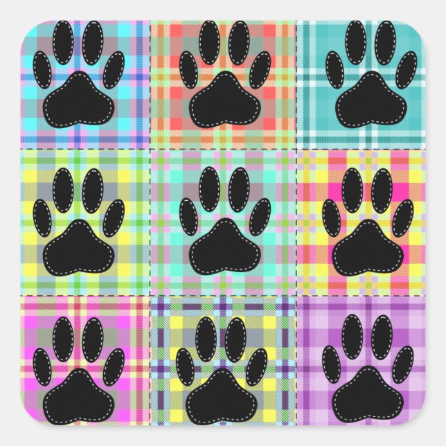 Dog Paw Muster Quilt Quadratischer Aufkleber (Vorderseite)