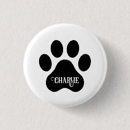 Dog Paw Name Silhouette Design Button