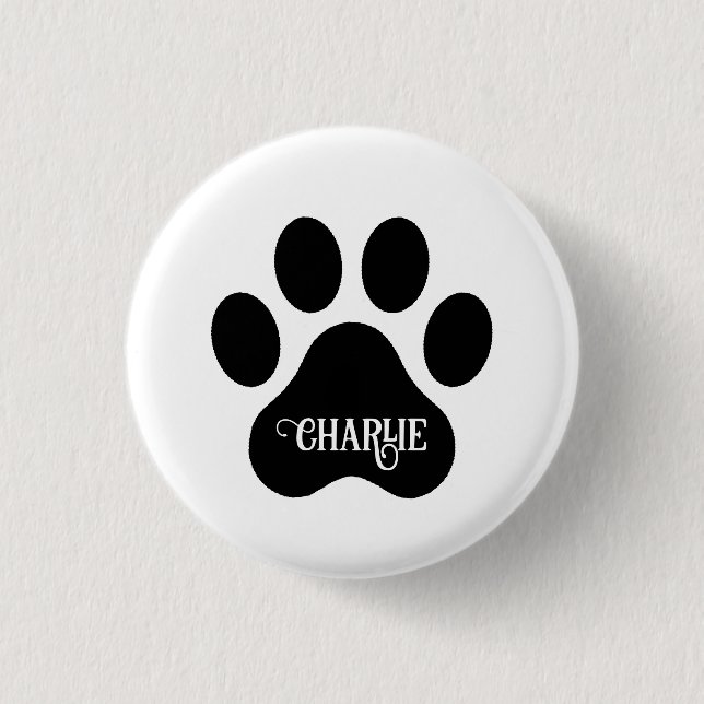 Dog Paw Name Silhouette Design Button (Vorderseite)