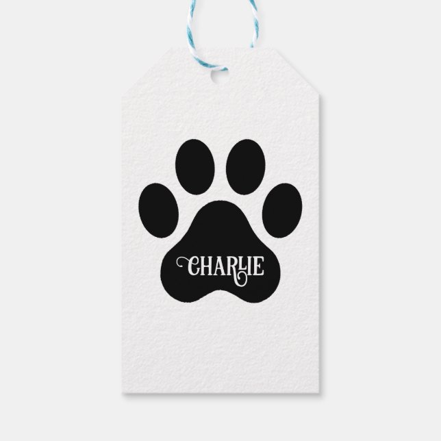 Dog Paw Name Silhouette Design Geschenkanhänger (Rückseite)