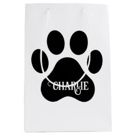 Dog Paw Name Silhouette Design Mittlere Geschenktüte